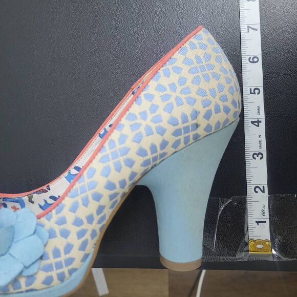 Floral Patterned Blue and Pink Women's Heels - Picture 8 of 9